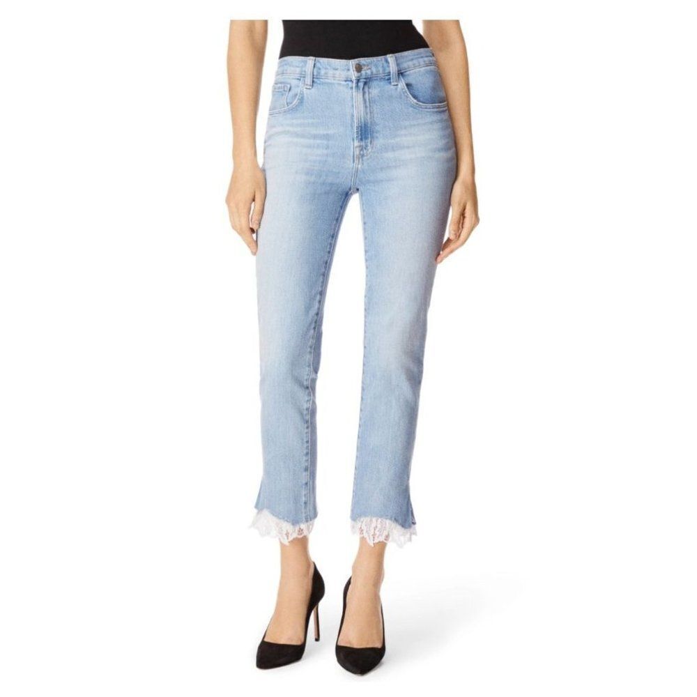 J. Brand Women's Size 26 Ruby Fortuny Destruct‎ Jeans Lace Trim Classic Blue